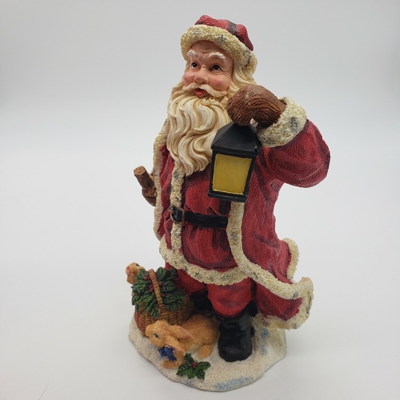 Holiday Lane Poly Resin Woodland Santa W/ Lantern Christmas  8" Complete In Box - Picture 3 of 11